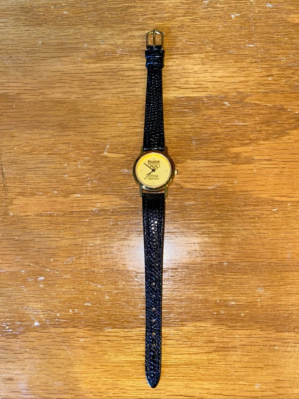 Kodak Olympic Sponsor Quartz Watch Womens Gold Tone Leather Needs Battery Vtg